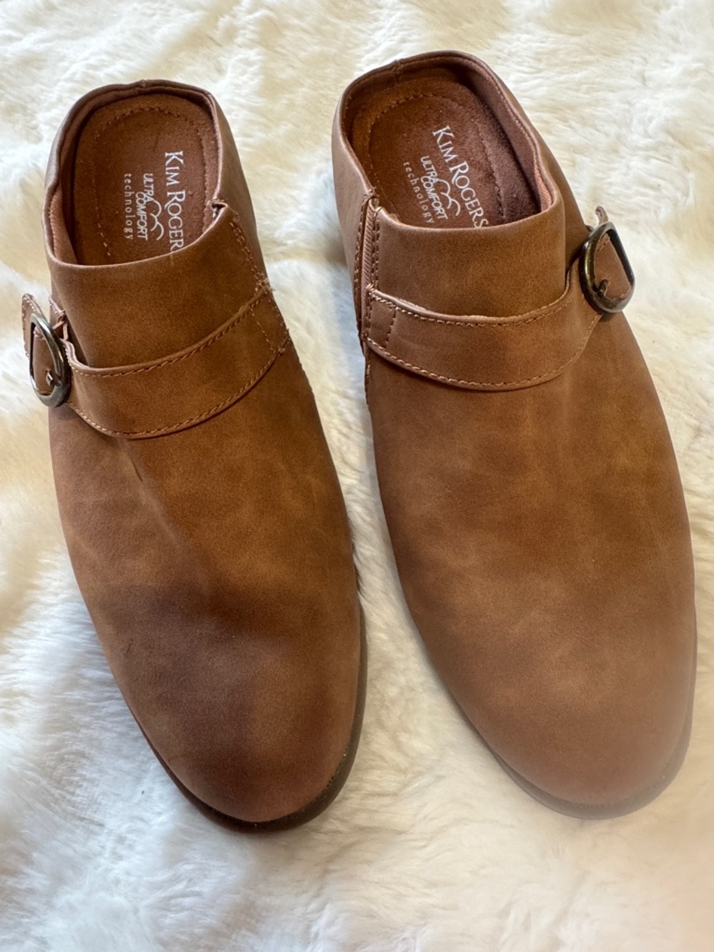 Kim Rogers Brown Slip-On Leather-Look Mule Loafers with Buckle NWOT, Not Worn